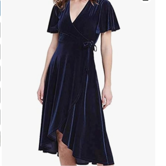 NWT Vince Camuto Velvet Elegant Navy Wrap Dress Size 16 - Picture 3 of 8